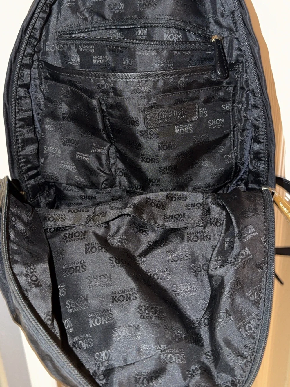 Michael Kors Black Nylon Backpack with Gold Hardware